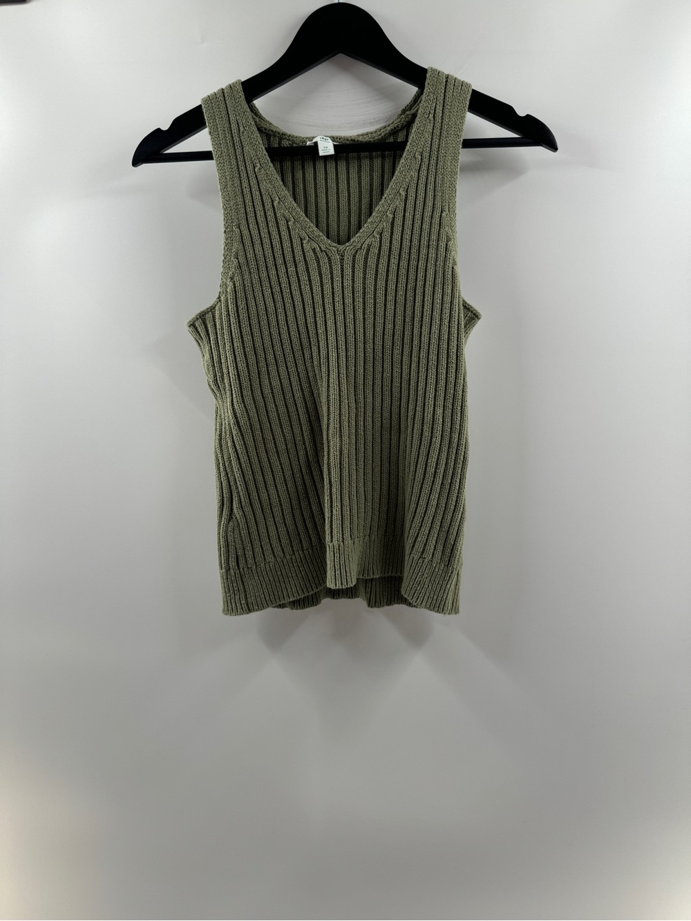 DIP Olive Green Ribbed Sweater Vest – Women's XS V-Neck Knit